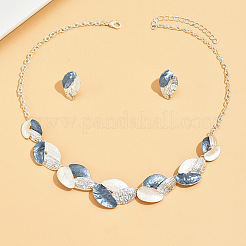 3 Tone Leaf Alloy Enamel Bib Necklace & Stud Earring&nbsp;FS-WG7DDB7-01