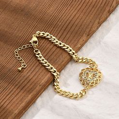 Brass Micro Pave Clear Cubic Zirconia Link Bracelets&nbsp;BJEW-Z082-03G-03