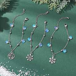 3Pcs Christmas Snowflake Alloy Charm Bracelets&nbsp;BJEW-JB12677
