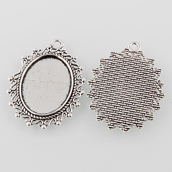 Tibetan Style Alloy Flat Oval Pendant Cabochon Settings&nbsp;X-TIBEP-M022-52AS