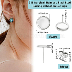 50Pcs 316 Surgical Stainless Steel Stud Earring Settings&nbsp;STAS-BBC0005-58C