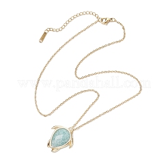 Turtle Faceted Natural Mixed Gemstone Pendant 304 Stainless Steel Cable Chain Necklaces for Women&nbsp;NJEW-JN05289