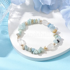 Natural Flower Amazonite Chip & Cuboid Beaded Stretch Bracelets for Women&nbsp;BJEW-JB10808-04