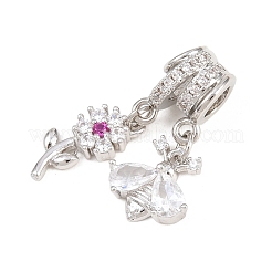 Spring Brass Pave Clear & Deep Pink Cubic Zirconia Pendants&nbsp;KK-H268-13B-P