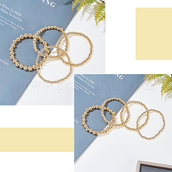 4Pcs 4 Size Brass Round Beaded Stretch Bracelets Set for Women&nbsp;BJEW-AN0001-07