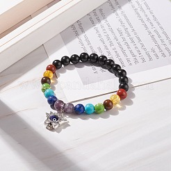 Natural Wood & Mixed Gemstone Round Beaded Stretch Bracelet&nbsp;BJEW-JB08207