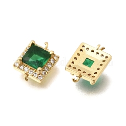 Brass Pave Cubic Zirconia Square Connector Charms&nbsp;KK-C255-09B-01