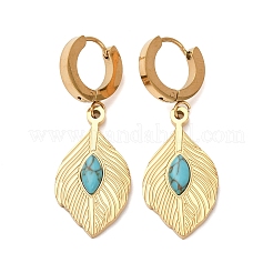 304 Stainless Steel Feather Hoop Earrings&nbsp;EJEW-F393-16G