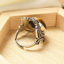 Natural Tiger Eye Adjustable Rings&nbsp;RJEW-I108-02AS-07