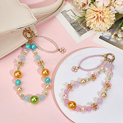 2Pcs 2 Styles Glass and Acrylic Pearl Beads Mobile Straps&nbsp;HJEW-MA00038