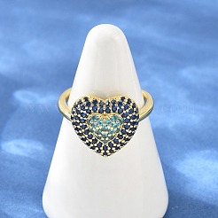 Heart Brass Micro Pave Cubic Zirconia Cuff Open Rings for Women&nbsp;CU-CBA0A21-01G