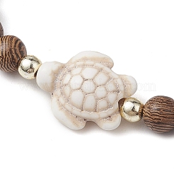 Summer Beach Turtle Dyed Synthetic Turquoise & 6.5mm Round Wenge Wood Beaded Stretch Bracelets for Women&nbsp;BJEW-JB10515-02