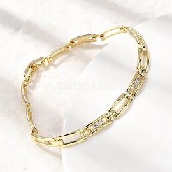 Brass Micro Pave Clear Cubic Zirconia Link Chain Bracelets for Women&nbsp;BJEW-H630-02G