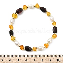 Natural Amber & Cultured Freshwater Pearl Beaded Stretch Bracelets for Women&nbsp;BJEW-JB13699-01