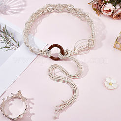 1Pc Bohemian Handmade Woven Wax Cord Belts with Wood Buckles&nbsp;AJEW-CP0012-07A