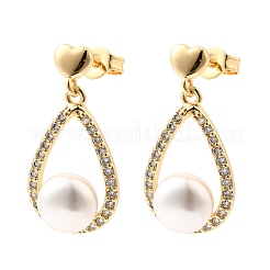 Teardrop with Round Brass Micro Pave Clear Cubic Zirconia Dangle Stud Earrings&nbsp;EJEW-A135-19G