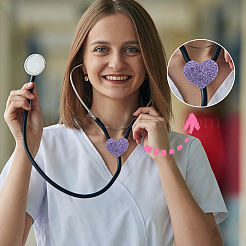 12Pcs 6 Colors Heart Polymer Clay Rhinestone Stethoscope Pendant Decorations&nbsp;HJEW-MA00011