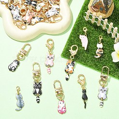 12Pcs 12 Styles Alloy Enamel Cat Shape Pendant Decorations&nbsp;HJEW-YW00488