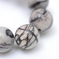Round Natural Black Silk Stone/Netstone Bead Strands&nbsp;X-G-R345-6mm-20