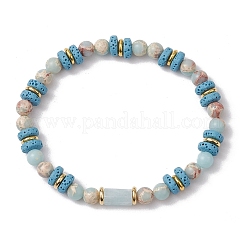 Natural Lava Rock & Synthetic Aqua Terra Jasper & Natural Aquamarine Beads Strethch Bracelets&nbsp;BJEW-JB11666-03