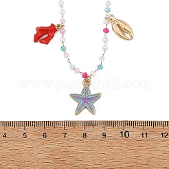 Ocean Alloy Enamel Starfish Octopus Fish Multi Pendant Necklaces&nbsp;NJEW-JN06510