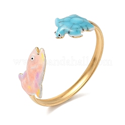 Ocean 304 Stainless Steel Enamel Cuff Bangles for Women&nbsp;LS-BJEW-F518-02H-G