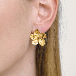 304 Stainless Steel Textured Flower Stud Earrings for Women&nbsp;QT8325-1