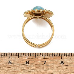 Natural Larimar Cabochons & Stainless Steel Cuff Open Rings&nbsp;RJEW-JR01090-01