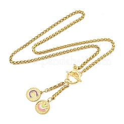Ion Plating(IP) 304 Stainless Steel Purple Enamel Letter & Eye Pendant Wheat Chain Necklaces&nbsp;STAS-Z102-01G-C