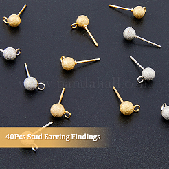 40Pcs 2 Color 304 Stainless Steel Stud Earring Findings&nbsp;STAS-UN0044-44