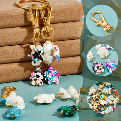 14Pcs 7 Colors Starfish & Sea Turtle Synthetic Turquoise & Natural White Mother of Pearl Shell Chip Pendant Decorations&nbsp;HJEW-FH00137