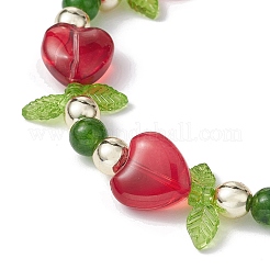 Heart Flower Dyed Natural TaiWan Jade & Acrylic Stretch Bracelet&nbsp;BJEW-JB09908-01