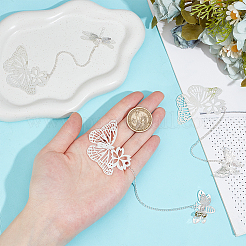 3Pcs 3 Styles Butterfly & Butterfly & Dragonfly Filigree Brass Bookmark with Chains&nbsp;AJEW-SC0002-93P