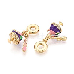 Brass Micro Pave Clear Cubic Zirconia and Enamel European Dangle Charms&nbsp;KK-T079-72G