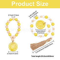 2Pcs 2 Style Lemon Wooden Beaded Garland with Rustic Jute Tassel&nbsp;HJEW-GF0001-26