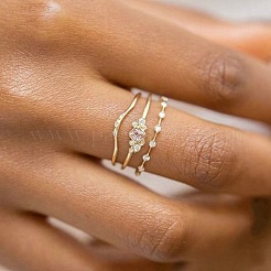 3Pcs Rhombus Zinc Alloy with Crystal Rhinestone Finger Rings&nbsp;FS-WG622CD-05