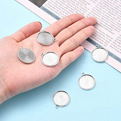 Tibetan Style Antique Silver Alloy Flat Round Pendant Cabochon Settings&nbsp;X-TIBEP-M022-45AS