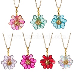 7Pcs 7 Colors Flower Handmade Glass Seed Beaded Pendant Necklaces&nbsp;NJEW-MZ00096