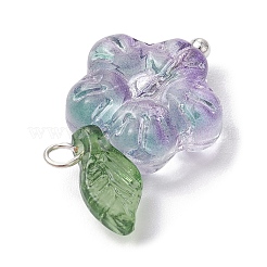 Transparent Glass Flower & Acrylic Leaf Pendants&nbsp;PALLOY-JF02287-01