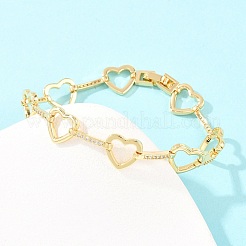 Heart Brass Micro Pave Clear Cubic Zirconia Link Chain Bracelets for Women&nbsp;BJEW-T025-01G