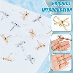 24Pcs 2 Colors Bowknot Brass Stud Earring Findings&nbsp;KK-BC0013-68