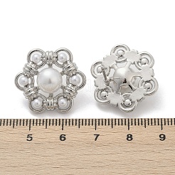 Flower Brass ABS Imitation Pearl Stud Earrings&nbsp;EJEW-M082-09P