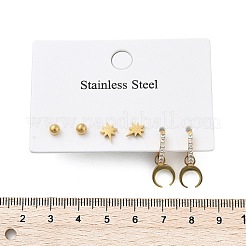 304 Stainless Steel Rhinestone Moon & Star & Round Earring Sets&nbsp;EJEW-Z098-22G