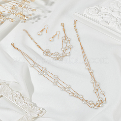 Plastic Imitation Pearl Beaded Stud Earrings & Triple Layer Necklace & Multi-strand Bracelet&nbsp;SJEW-LP0001-94