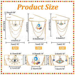 6Pcs 3 Style Evil Eye Shape Alloy Safety Pin Broochs Sets&nbsp;JEWB-NB0001-21G