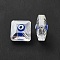 Glass Beads, Hand Painted Beads, Faceted Square, with Enamel, AB Color Plated, Blue, 13x13x9mm, Hole: 1.2mm