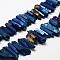 Electroplated Natural Quartz Crystal Beads Strands, Nuggets, Tusk Shape, Blue Plated, Dyed, 7~15x18~60mm, Hole: 1mm, about 46pcs/strand, 16 inch