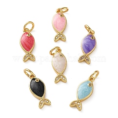 Brass Micro Pave Clear Cubic Zirconia Pendants, with Enamel, Mixed Color, Fish Charms, Real 18K Gold Plated, 16x6.5x2.5mm, Hole: 3mm
