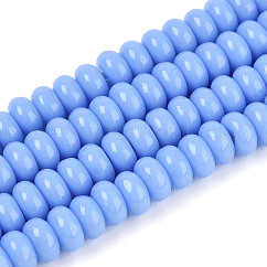Opaque Solid Color Glass Beads Strands, Rondelle, Cornflower Blue, 4x2.5mm, Hole: 0.7mm, about 135pcs/strand, 14.96''(38cm)