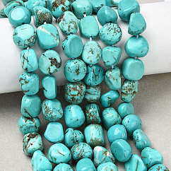 Dyed & Heated Natural Howlite Beads Strands, Nuggets, Tumbled Stone, Turquoise, 8~11x6.5~10x5.5~8.5mm, Hole: 1mm, about 22~23pcs/strand, 7.87''(20cm)